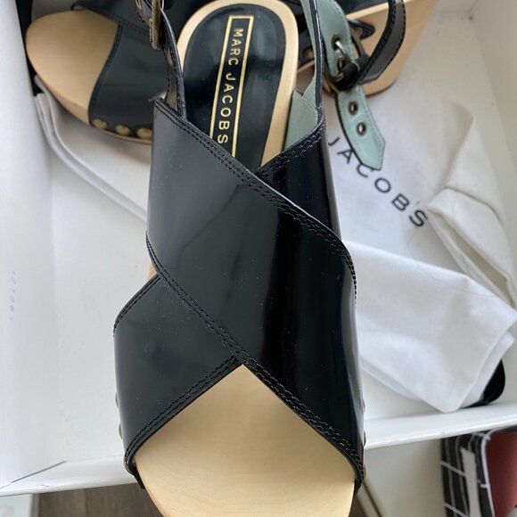 Marc Jacobs Linda Crisscross Sandal Wooden Clogs, Black Spazzolato Leather, 38 - Picture 4 of 7